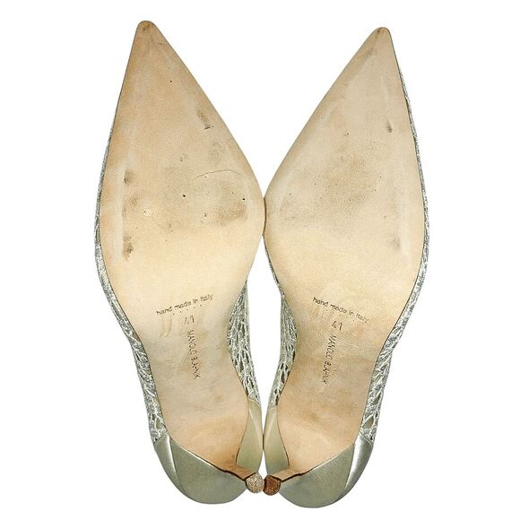 Manolo Blahnik BB 105 White Lace Satin Pumps Bridal Heels Size 41 Made in Italy - Picture 10 of 12